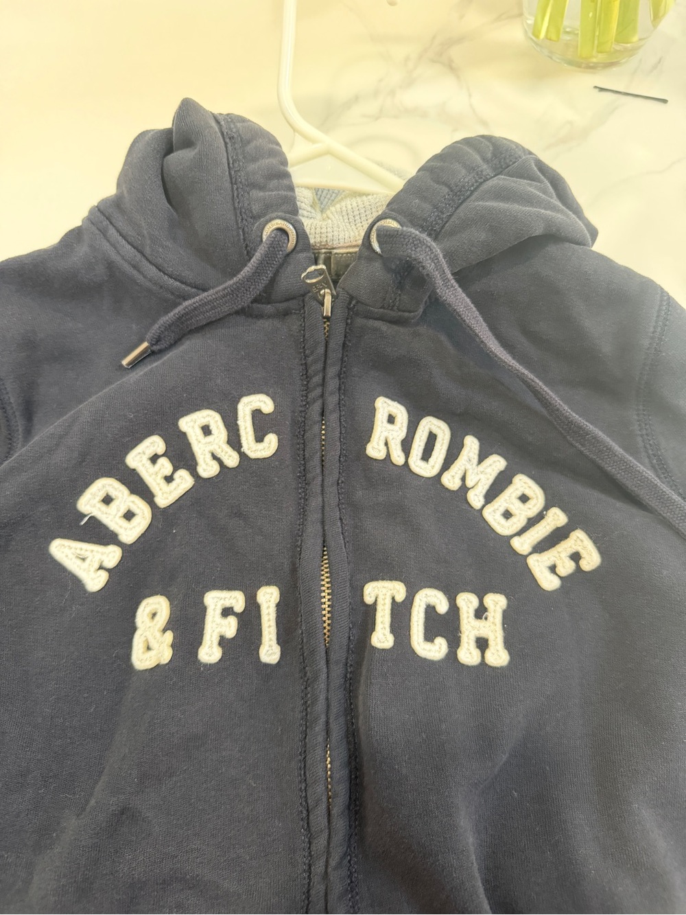 Abercrombie & Fitch Navy Zip-Front Hoodie with White Lettering - Picture 3 of 6